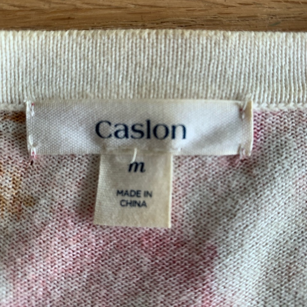 Caslon Watercolor 3/4 Sleeve Cardigan Button Up Pink Tan Women’s Medium Preloved - Picture 6 of 8